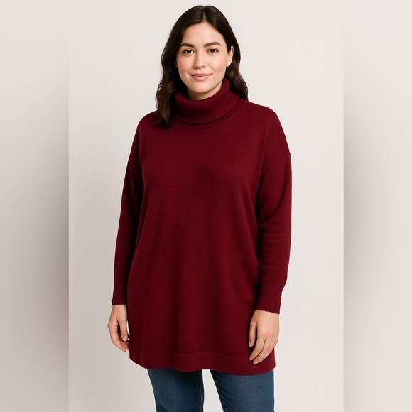 Eileen Fisher Sweater Mock Turtleneck Fine Merino Wool Tunic seasonal oversized - Picture 1 of 7